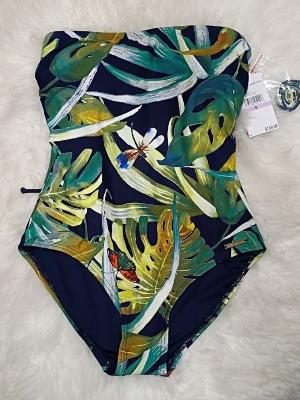 Vince Camuto One-Piece Strapless Tropical Print Swimsuit Sz 6 Resortwear - Picture 2 of 11